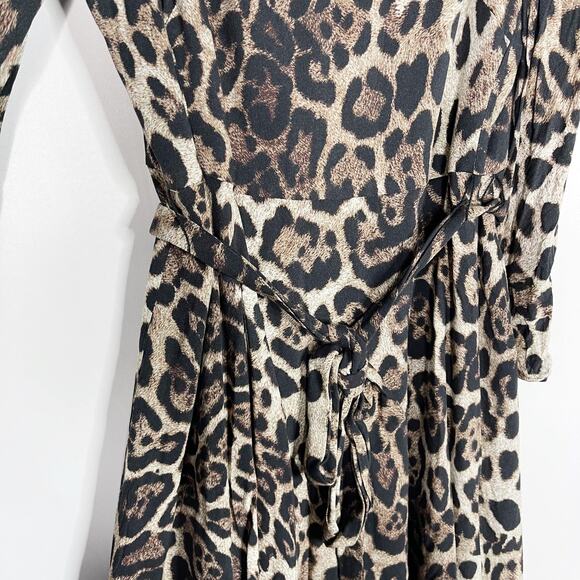 Eliza J 4P Petite Leopard Print Long Sleeve Midi Dress in Animal Brown Black - Picture 6 of 12